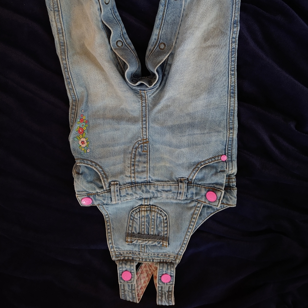 9-12m Mothercare jeans overall with embroidered flower
